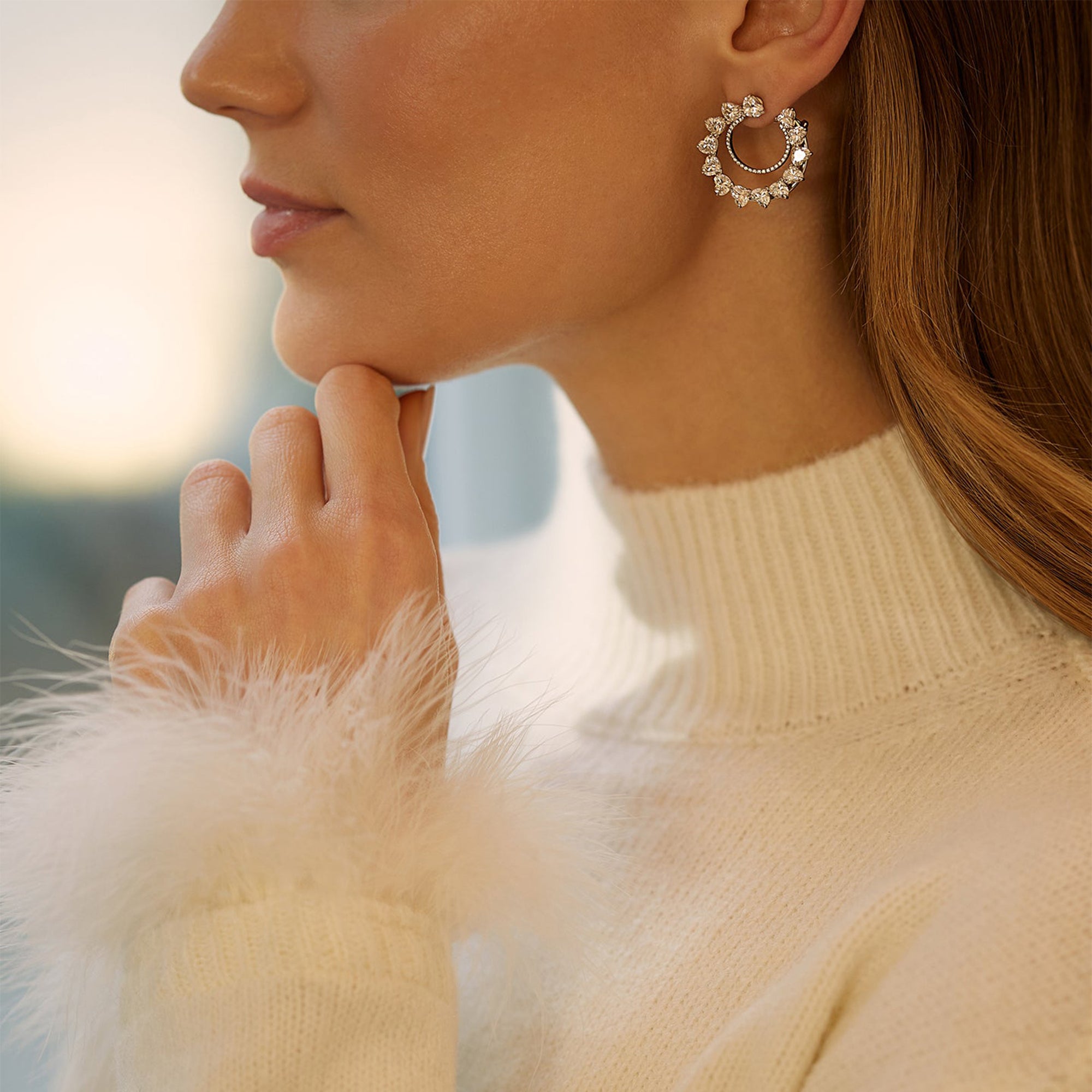 Firework Platinum Heart Diamond Earrings