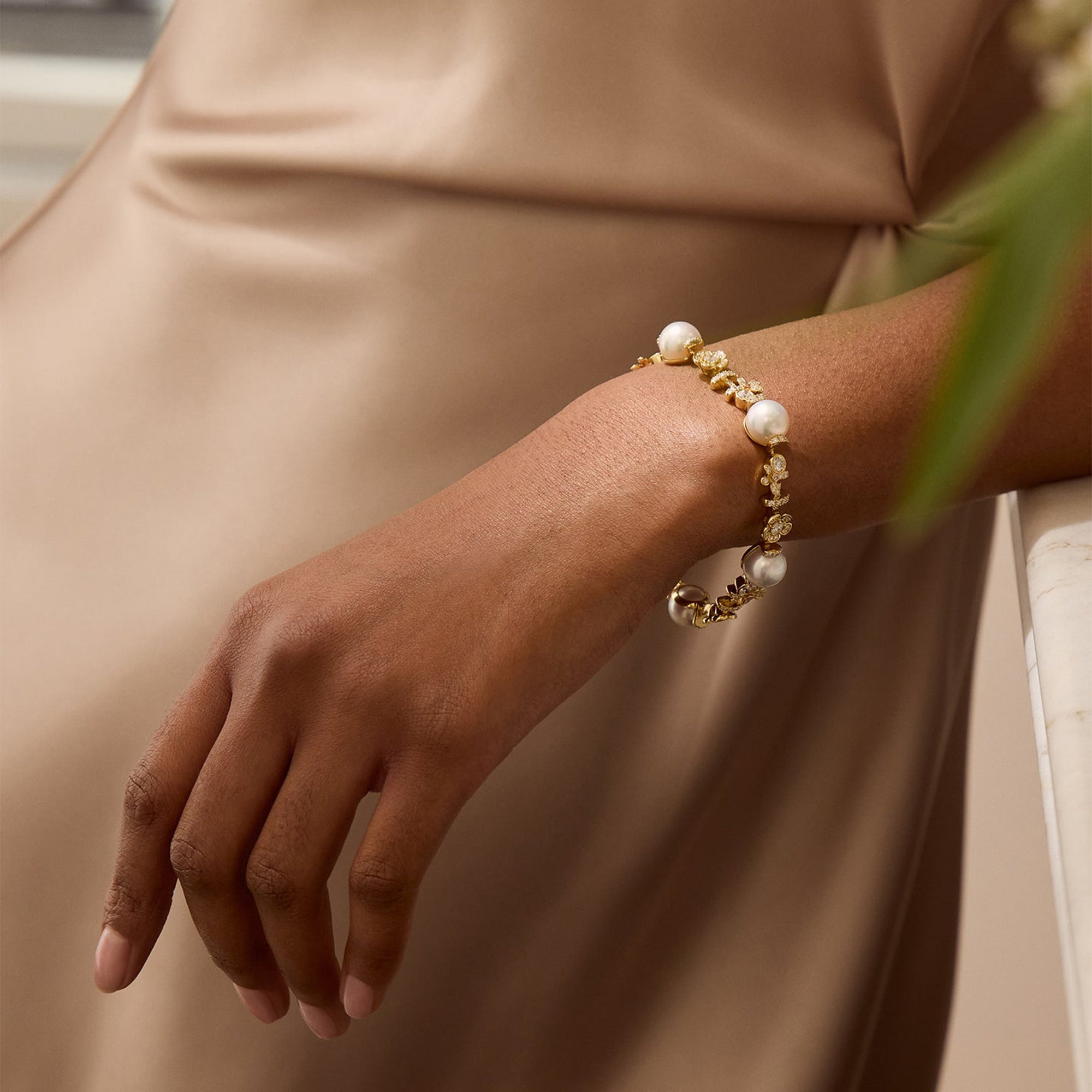 Secret Garden Pearl and Diamond Yellow Gold Bracelet