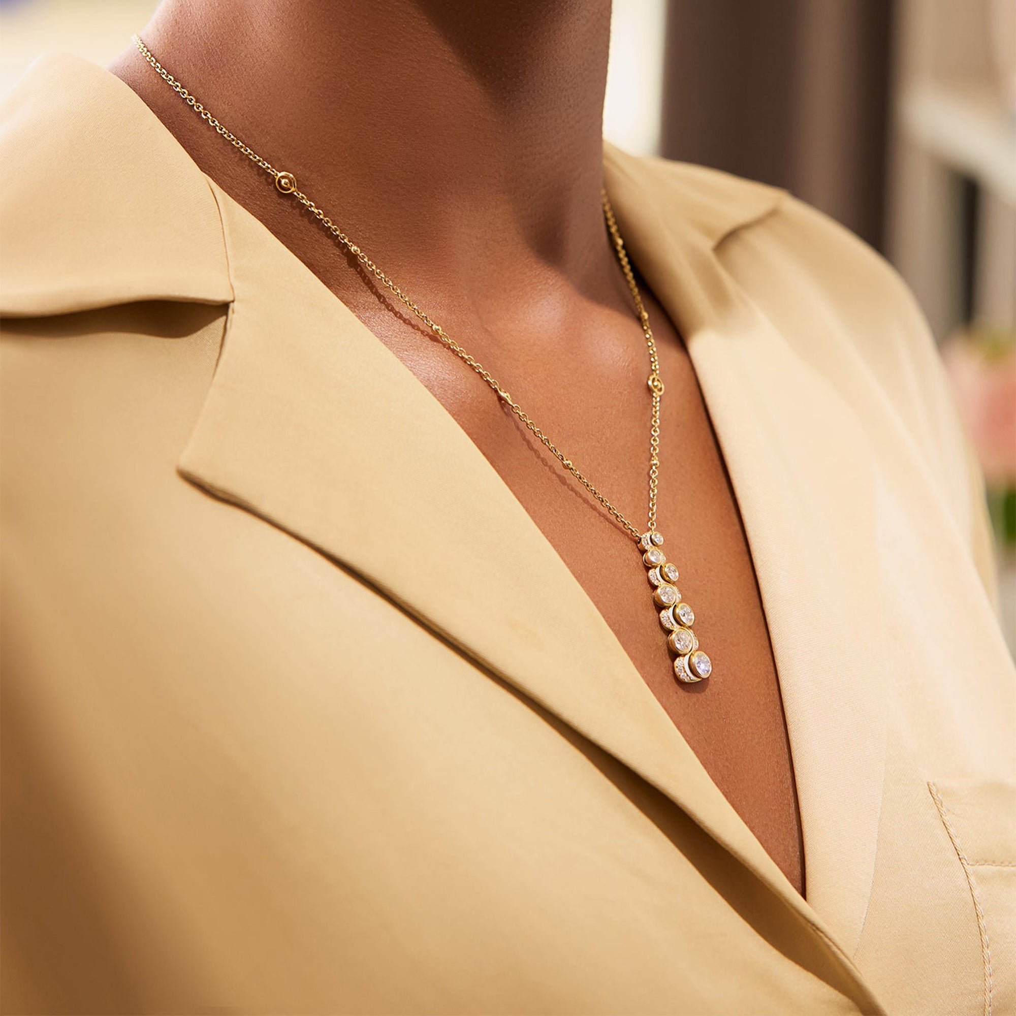 Over the Moon Diamond Enamel Yellow Gold Pendant