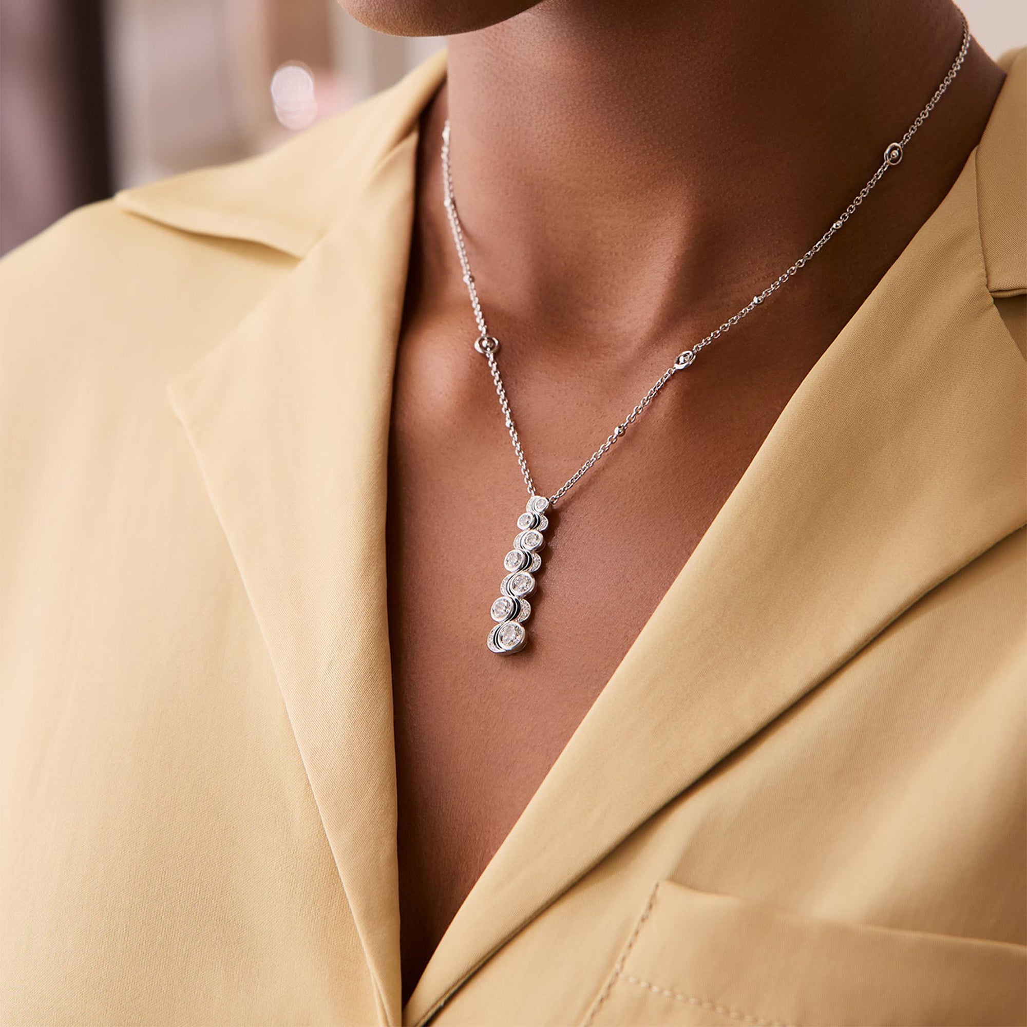 Over the Moon Diamond Enamel Platinum Pendant