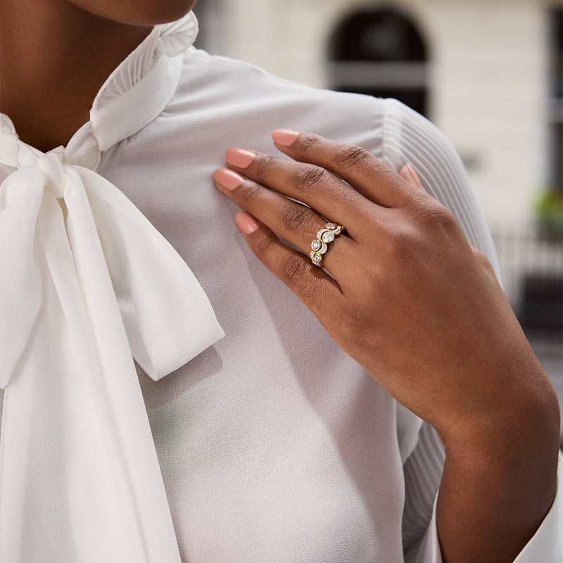 Over the Moon Diamond Enamel Yellow Gold Ring