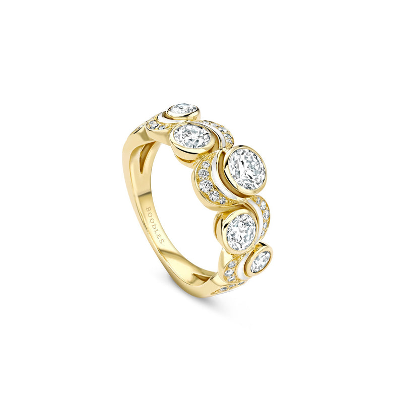 Over the Moon Diamond Enamel Yellow Gold Ring