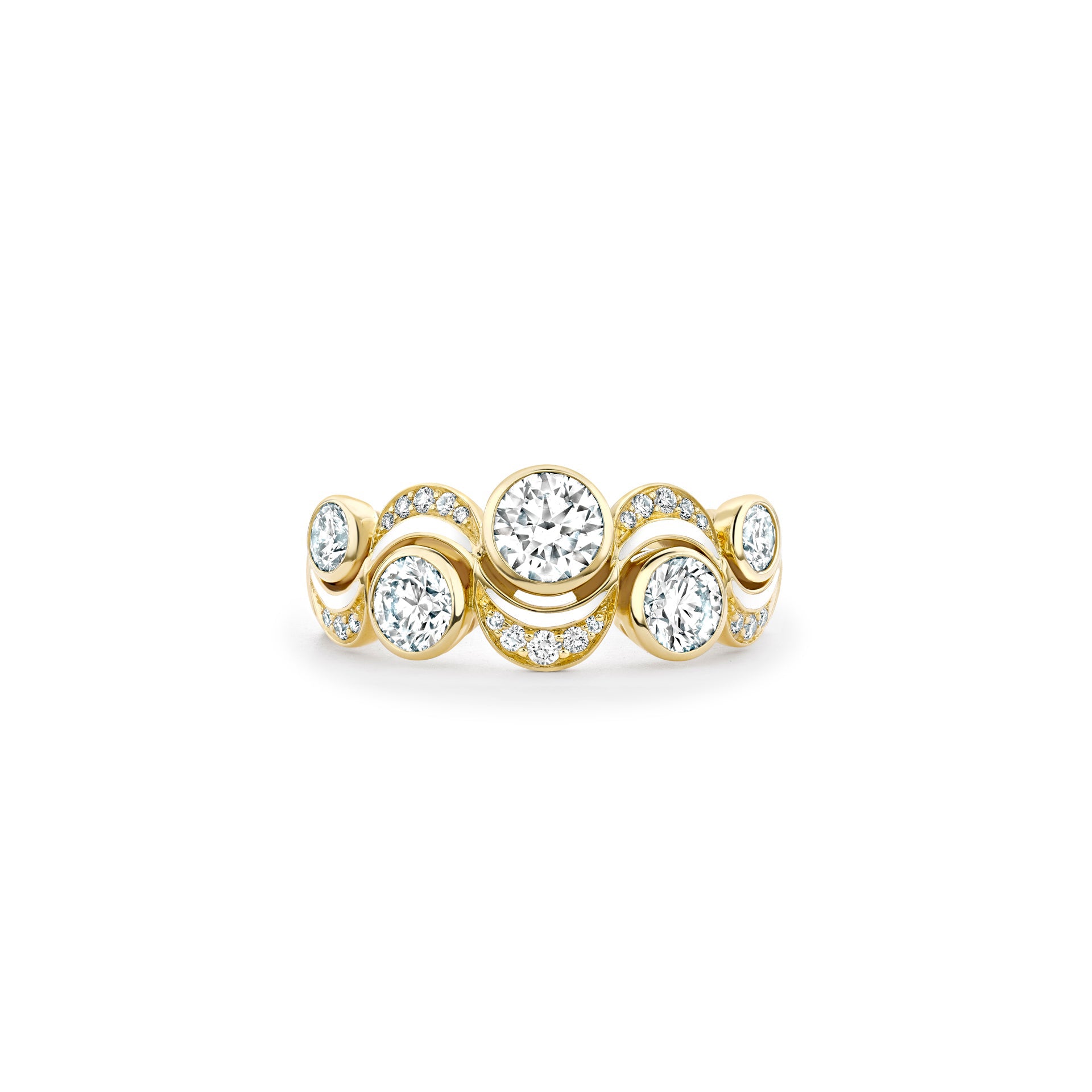 Over the Moon Diamond Enamel Yellow Gold Ring