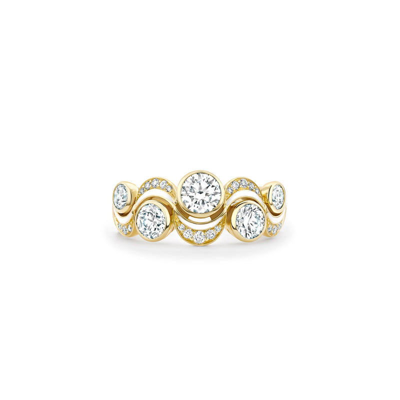 Over the Moon Diamond Enamel Yellow Gold Ring