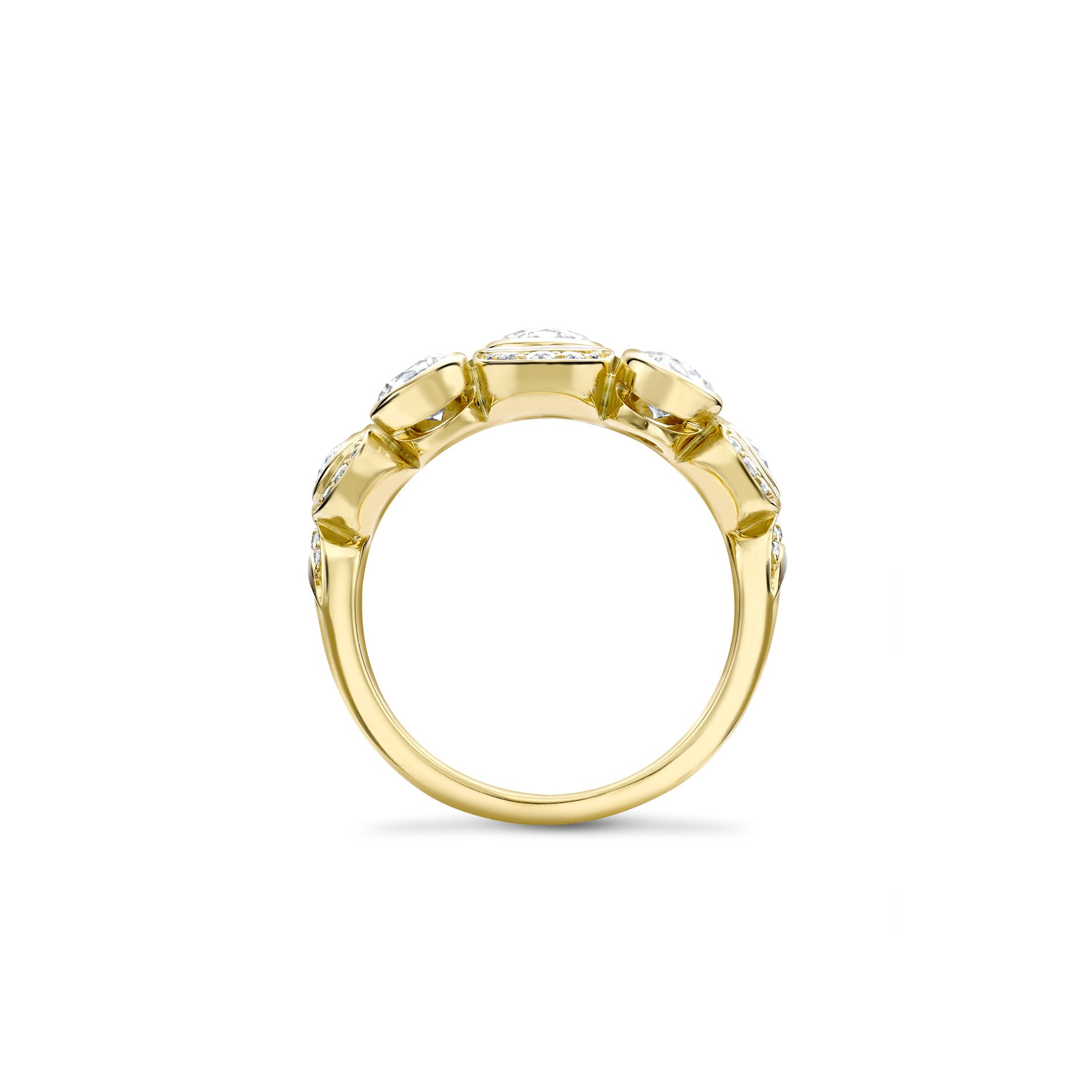 Over the Moon Diamond Enamel Yellow Gold Ring