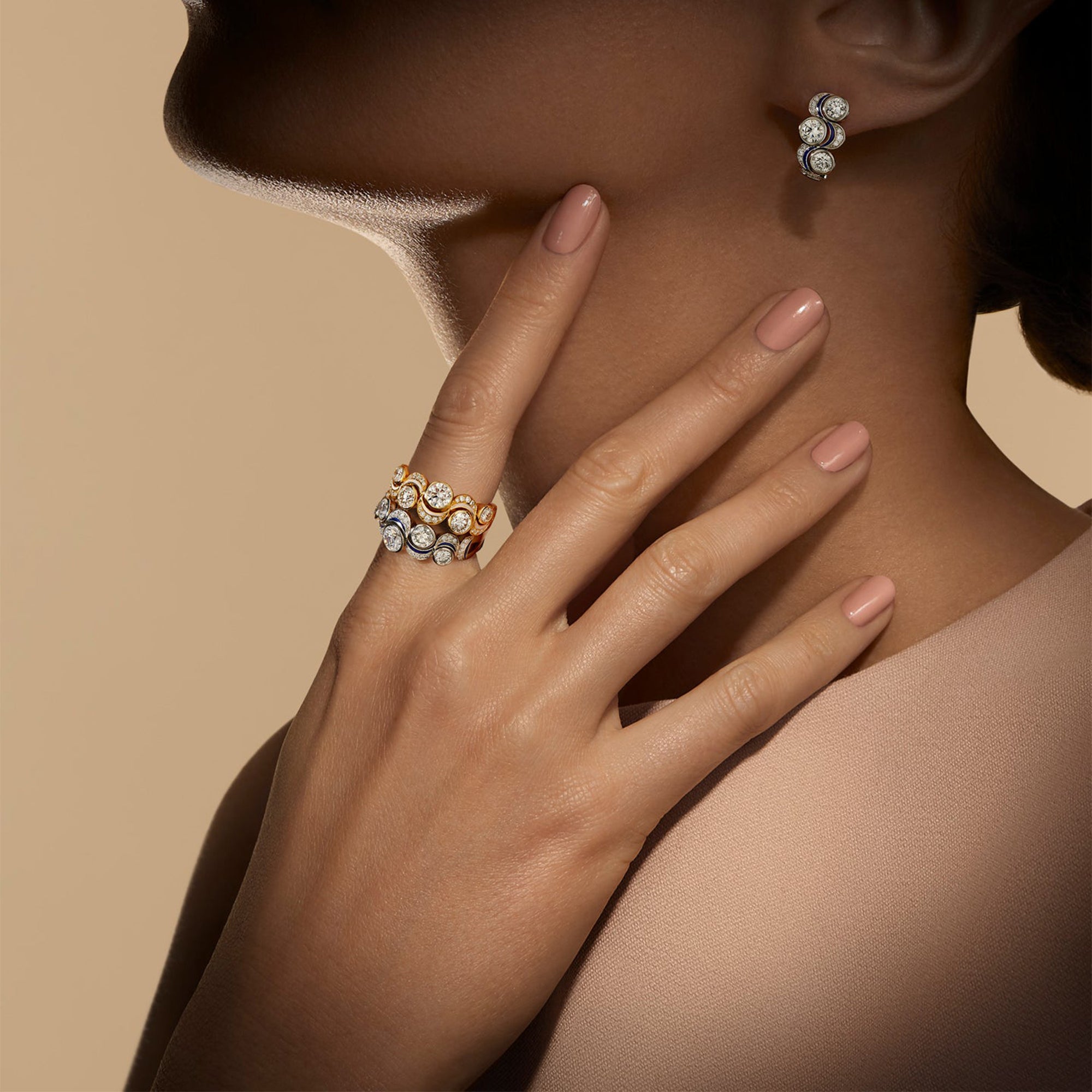 Over the Moon Diamond Enamel Platinum Ring