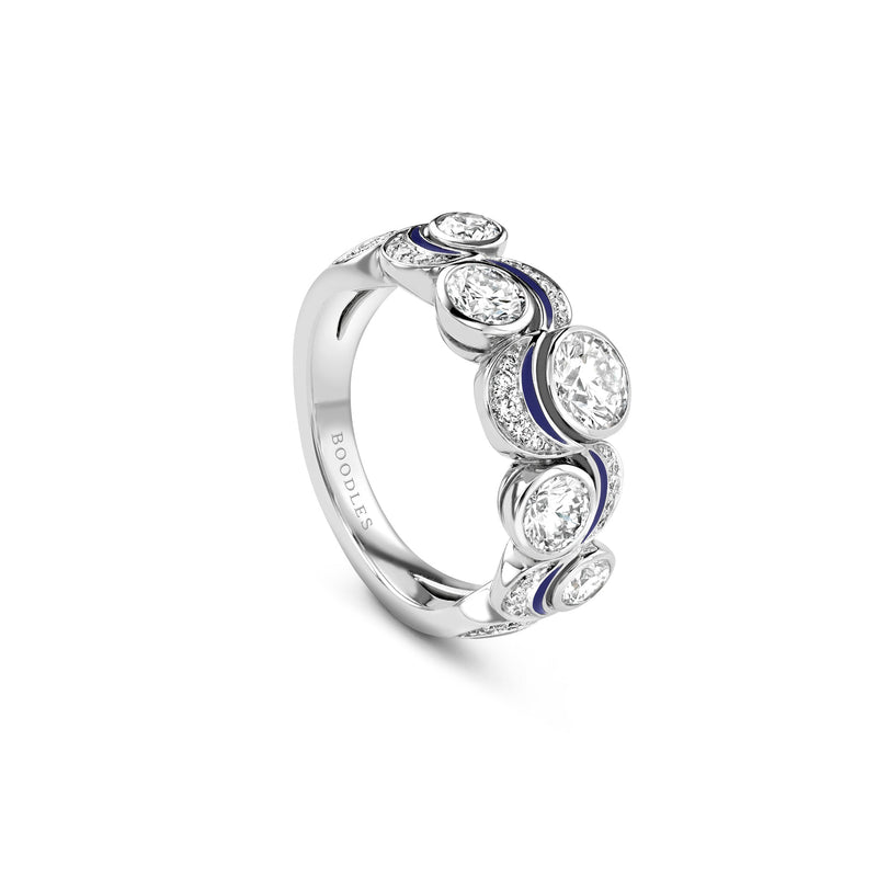 Over the Moon Diamond Enamel Platinum Ring
