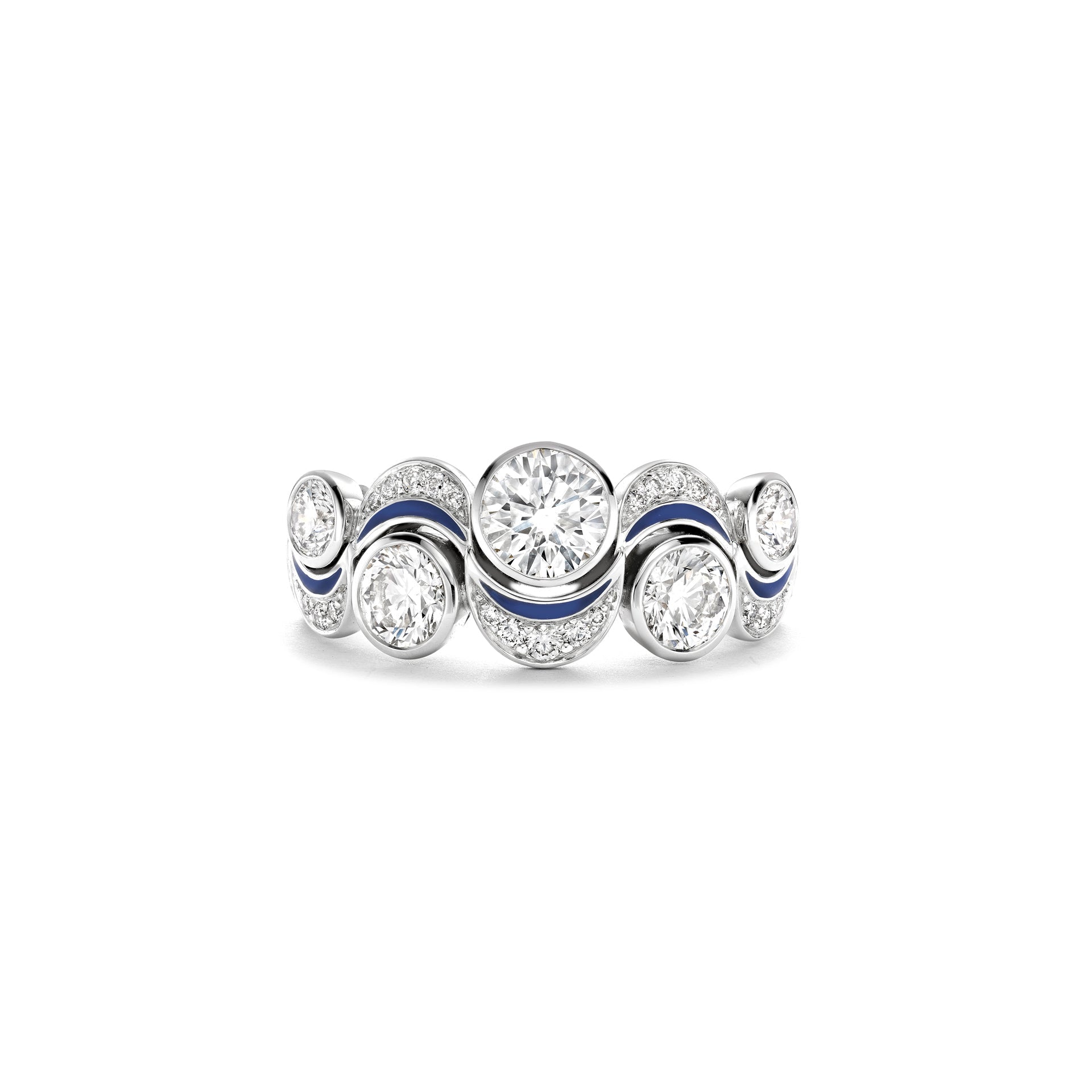 Over the Moon Diamond Enamel Platinum Ring