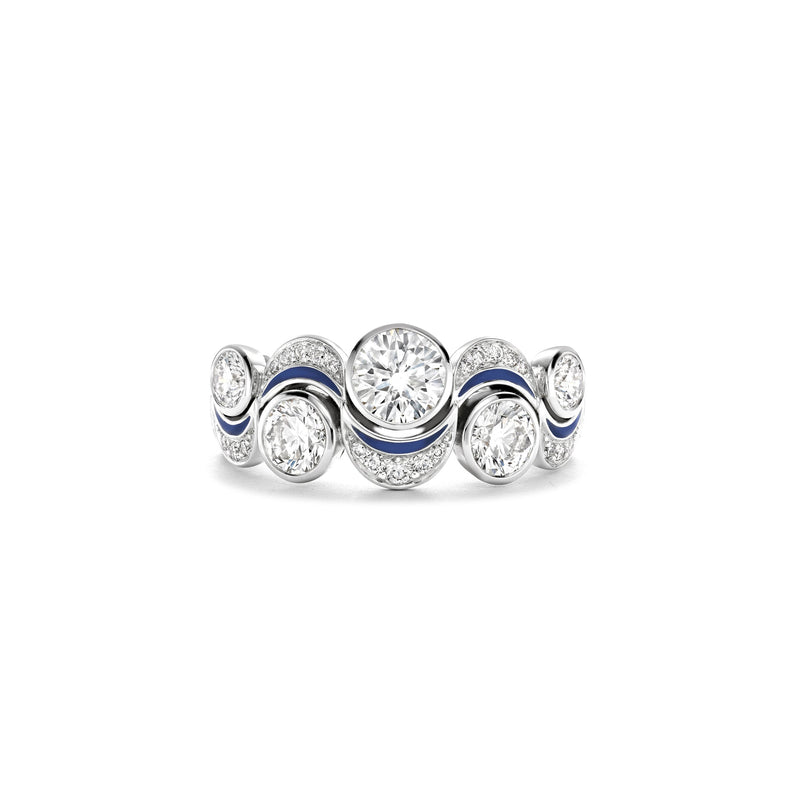 Over the Moon Diamond Enamel Platinum Ring