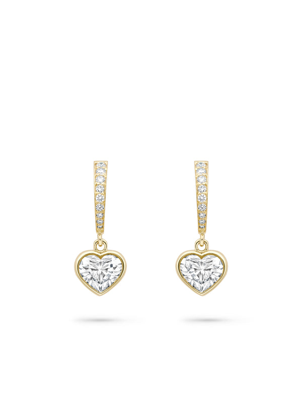 Classic Yellow Gold Heart Diamond Drop Earrings