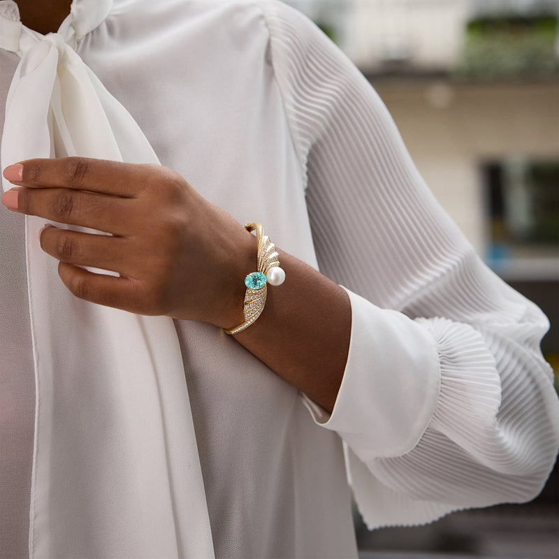 Olympian Paraiba Diamond Yellow Gold Bangle