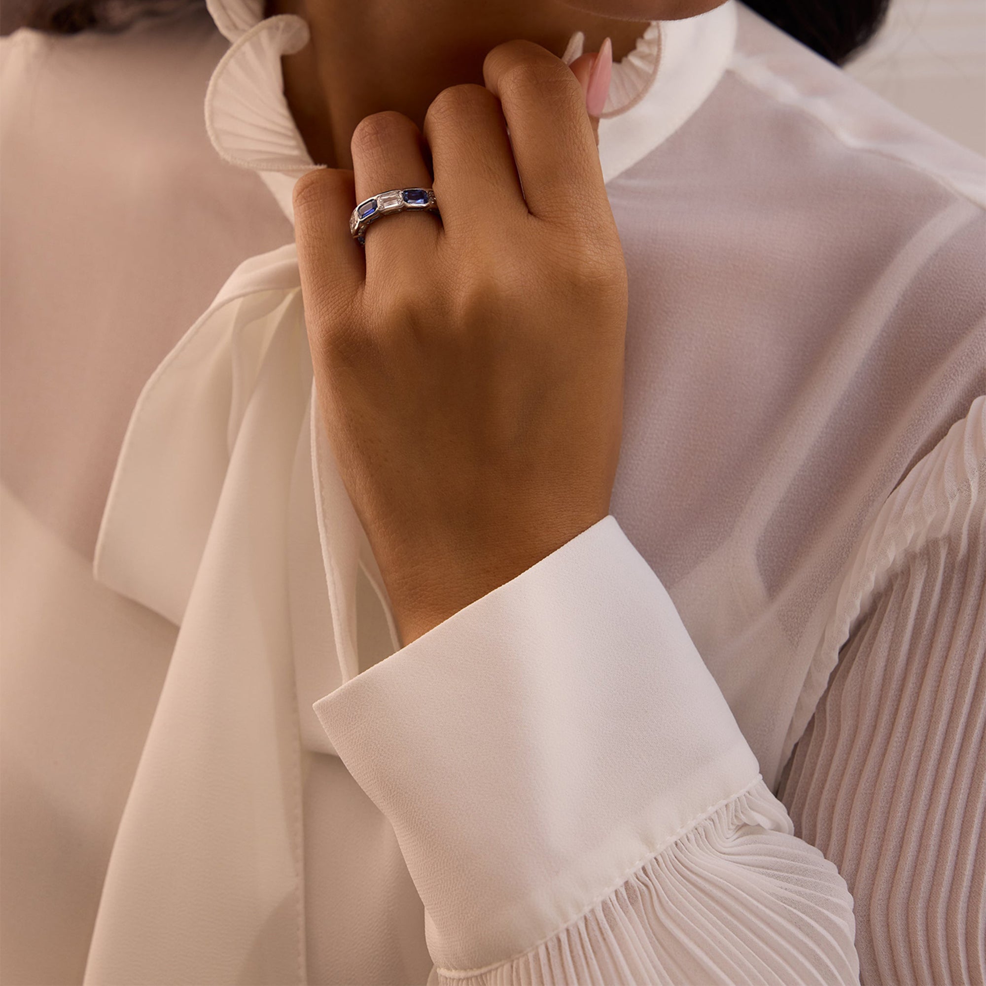 Classic Ashoka Diamond Sapphire Scalloped Full Hoop Platinum Eternity Ring | Boodles