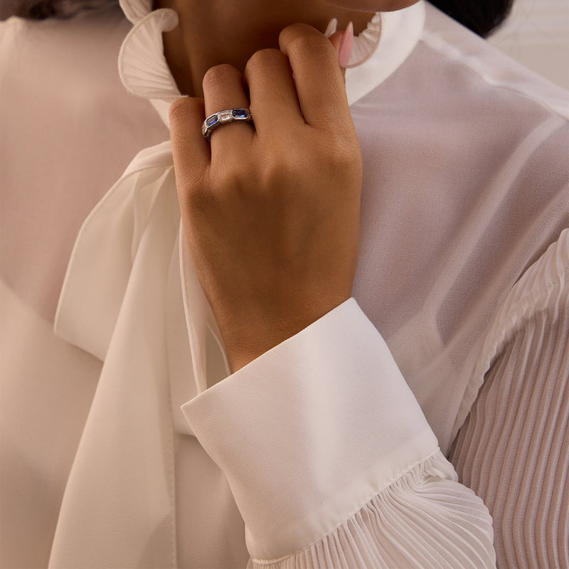 Classic Ashoka Diamond Sapphire Scalloped Full Hoop Platinum Eternity Ring | Boodles