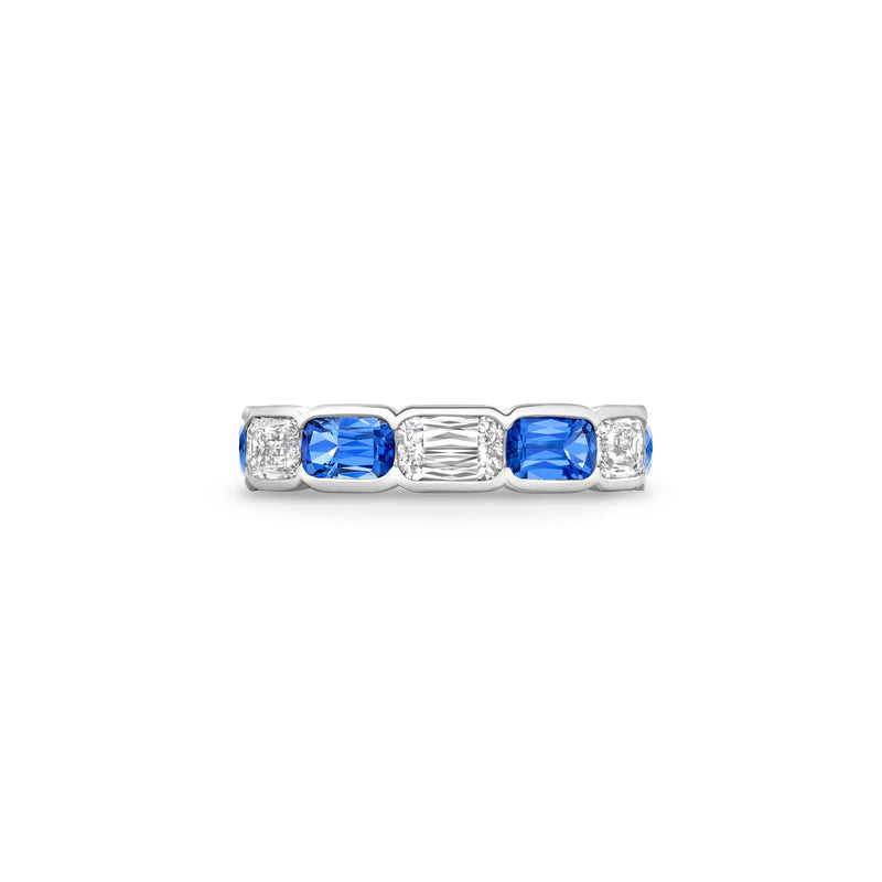 Classic Ashoka Diamond Sapphire Scalloped Full Hoop Platinum Eternity Ring
