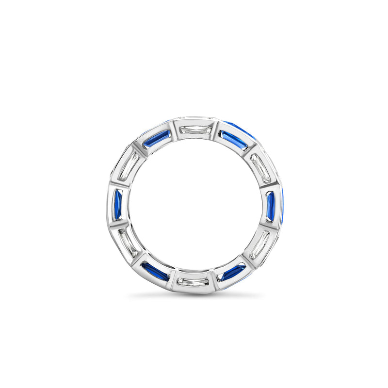 Classic Ashoka Diamond Sapphire Scalloped Full Hoop Platinum Eternity Ring