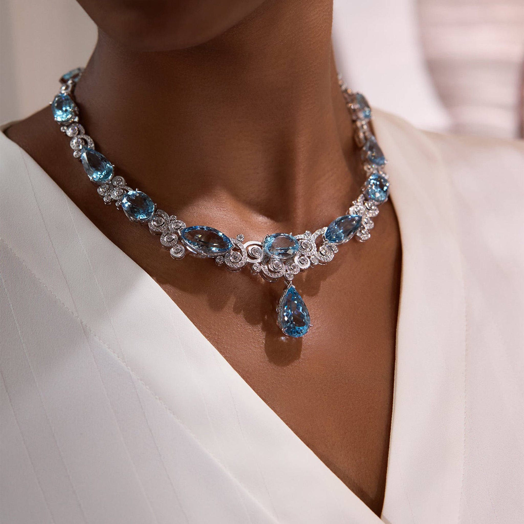 A Family Journey Geneva Aquamarine Platinum Necklace