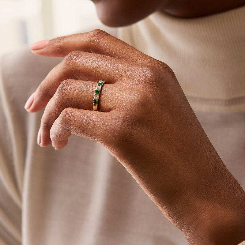 Classic Emerald and Diamond Yellow Gold Eternity Ring