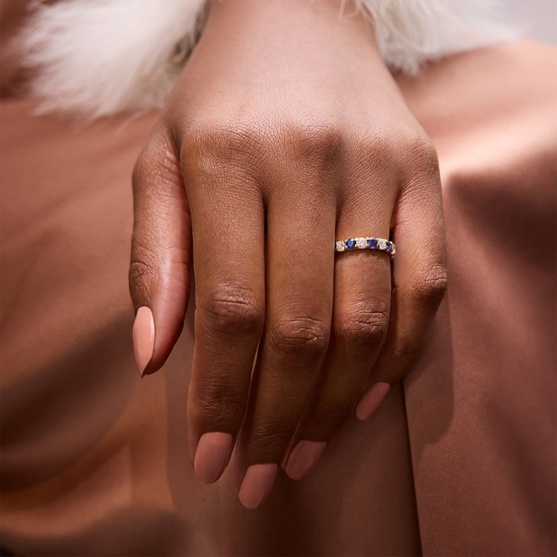Classic Sapphire and Diamond Yellow Gold Eternity Ring