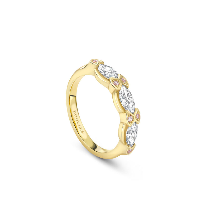 Classic Marquise and Pink Diamond Yellow Gold Eternity Ring