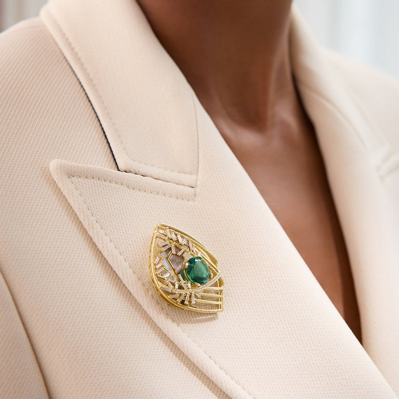 A Family Journey St. Moritz Tourmaline Yellow Gold Brooch