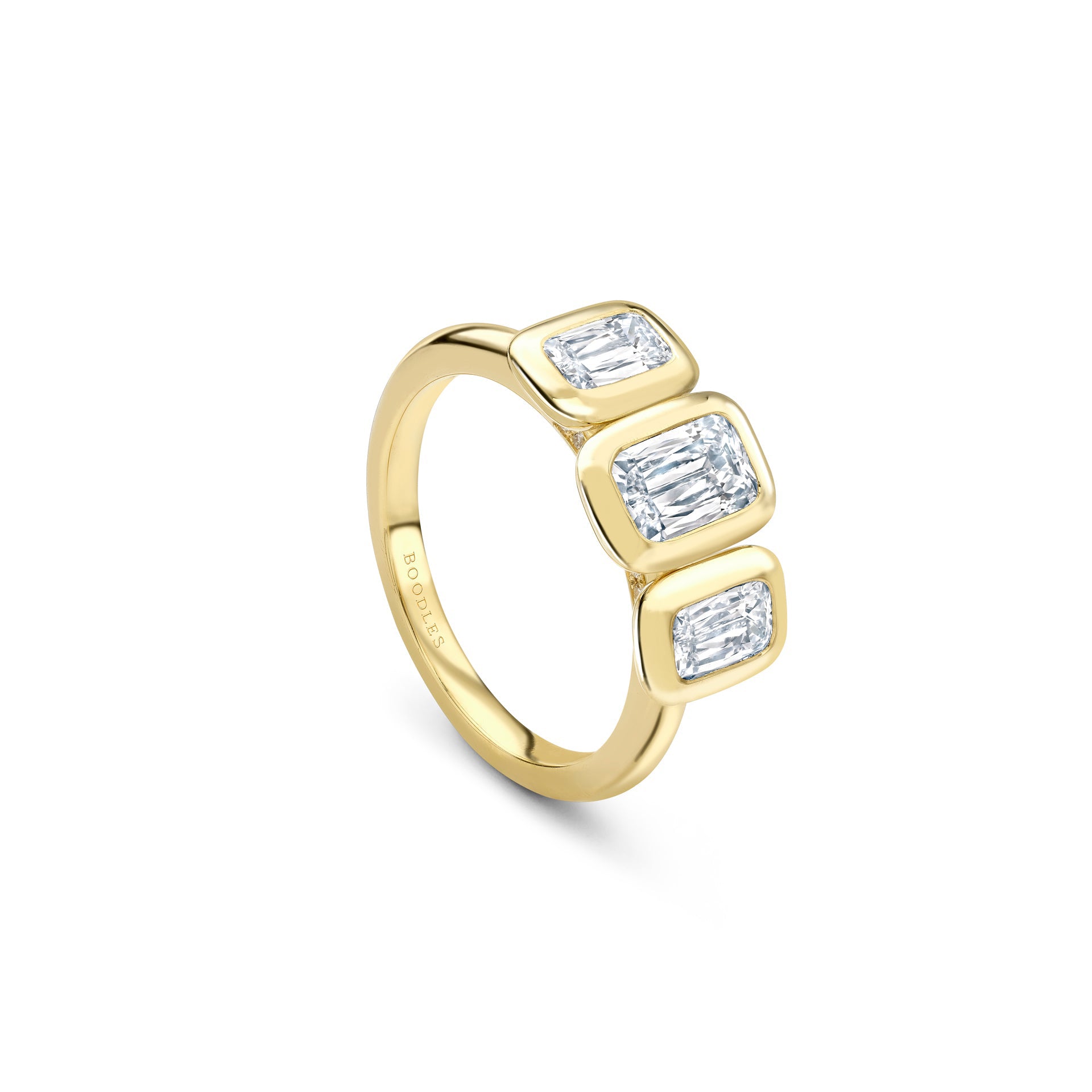 Florentine Three Stone Ashoka Diamond Yellow Gold Ring