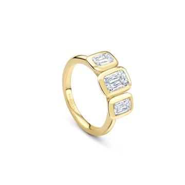 Florentine Three Stone Ashoka Diamond Yellow Gold Ring