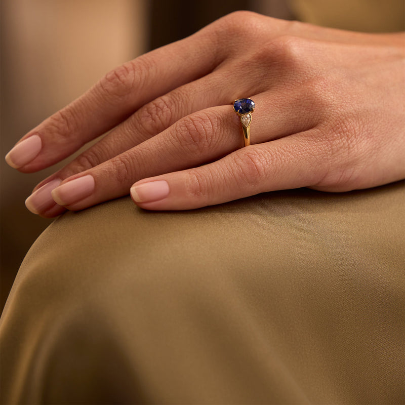 Trilogy Cupid Oval Sapphire Yellow Gold Ring