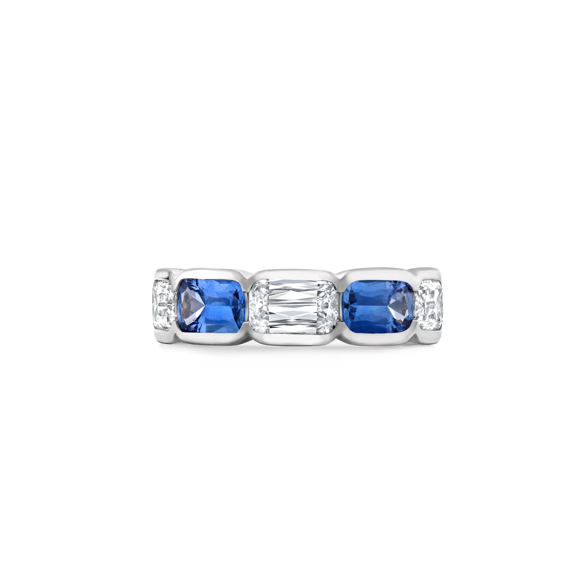 Classic Ashoka Diamond Sapphire Scalloped Platinum Eternity Ring