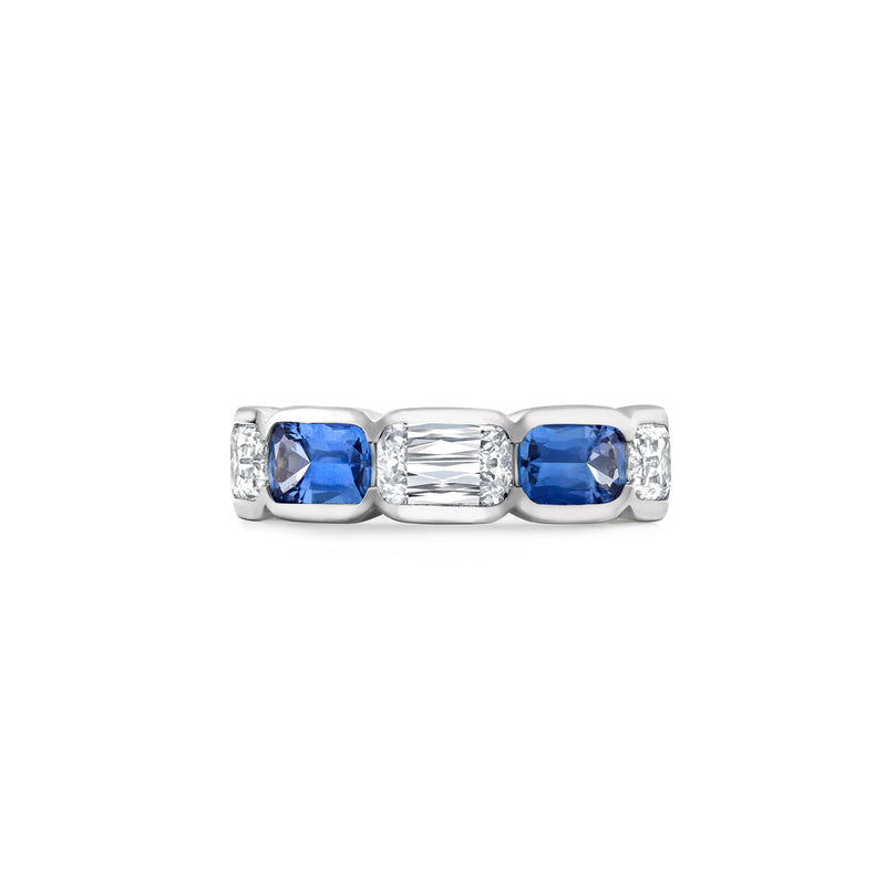 Classic Ashoka Diamond Sapphire Scalloped Platinum Eternity Ring