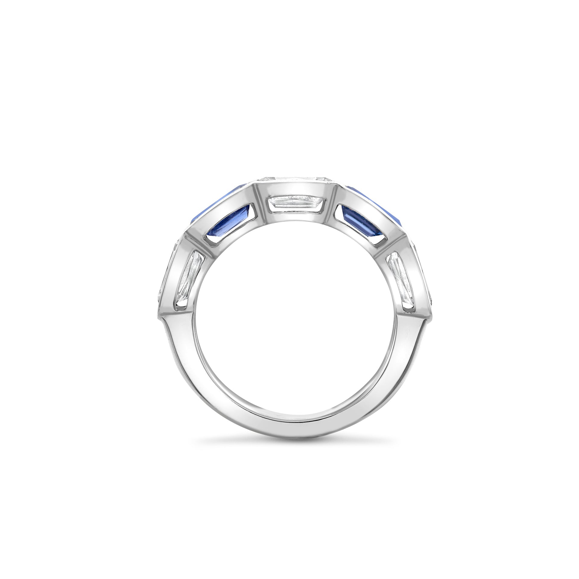 Classic Ashoka Diamond Sapphire Scalloped Platinum Eternity Ring