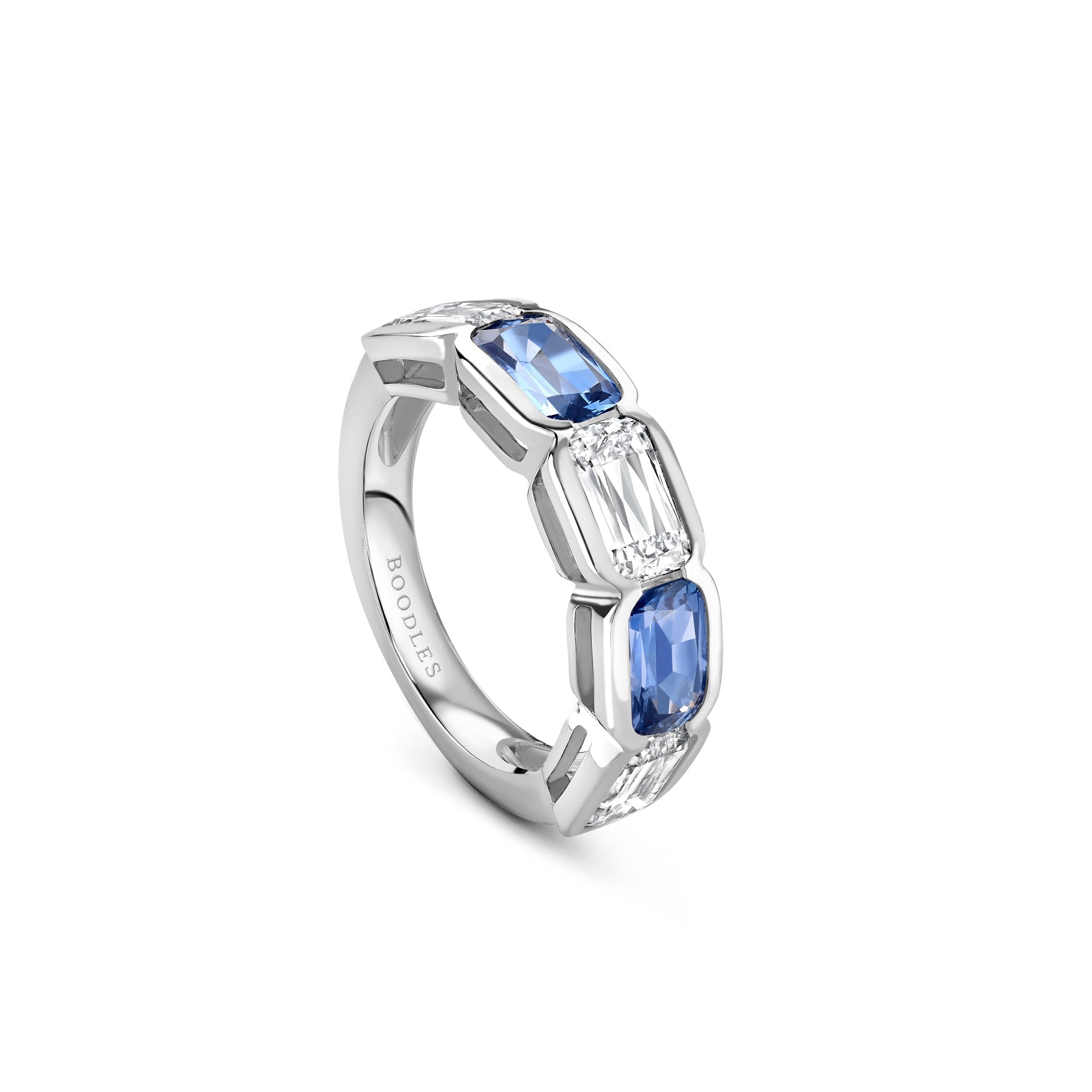 Classic Ashoka Diamond Sapphire Scalloped Platinum Eternity Ring