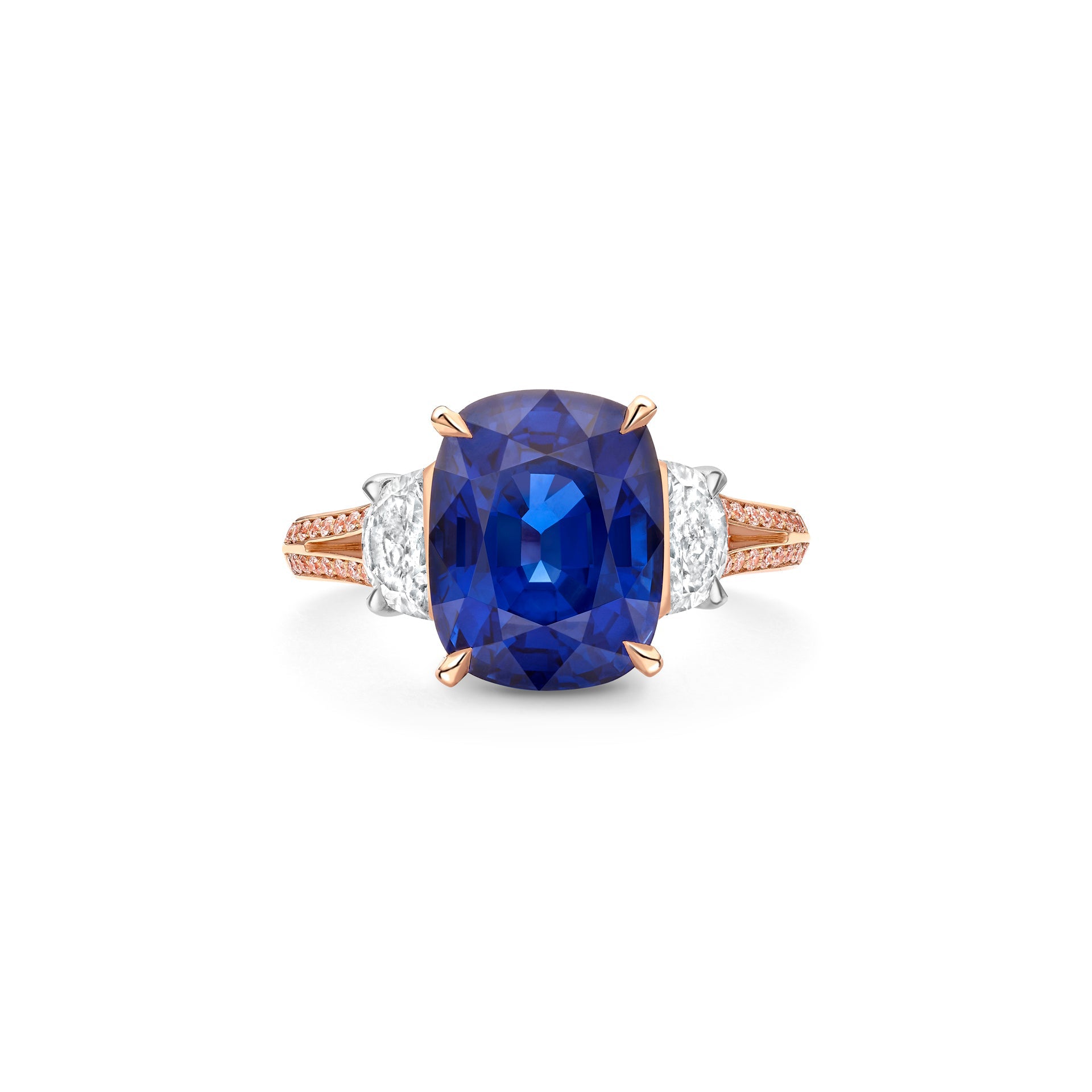 Trilogy Split Shoulder Sapphire and Diamond Rose Gold Ring