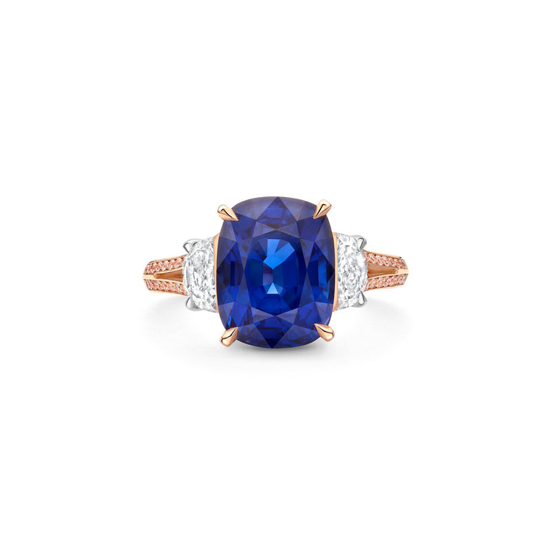 Trilogy Split Shoulder Sapphire and Diamond Rose Gold Ring