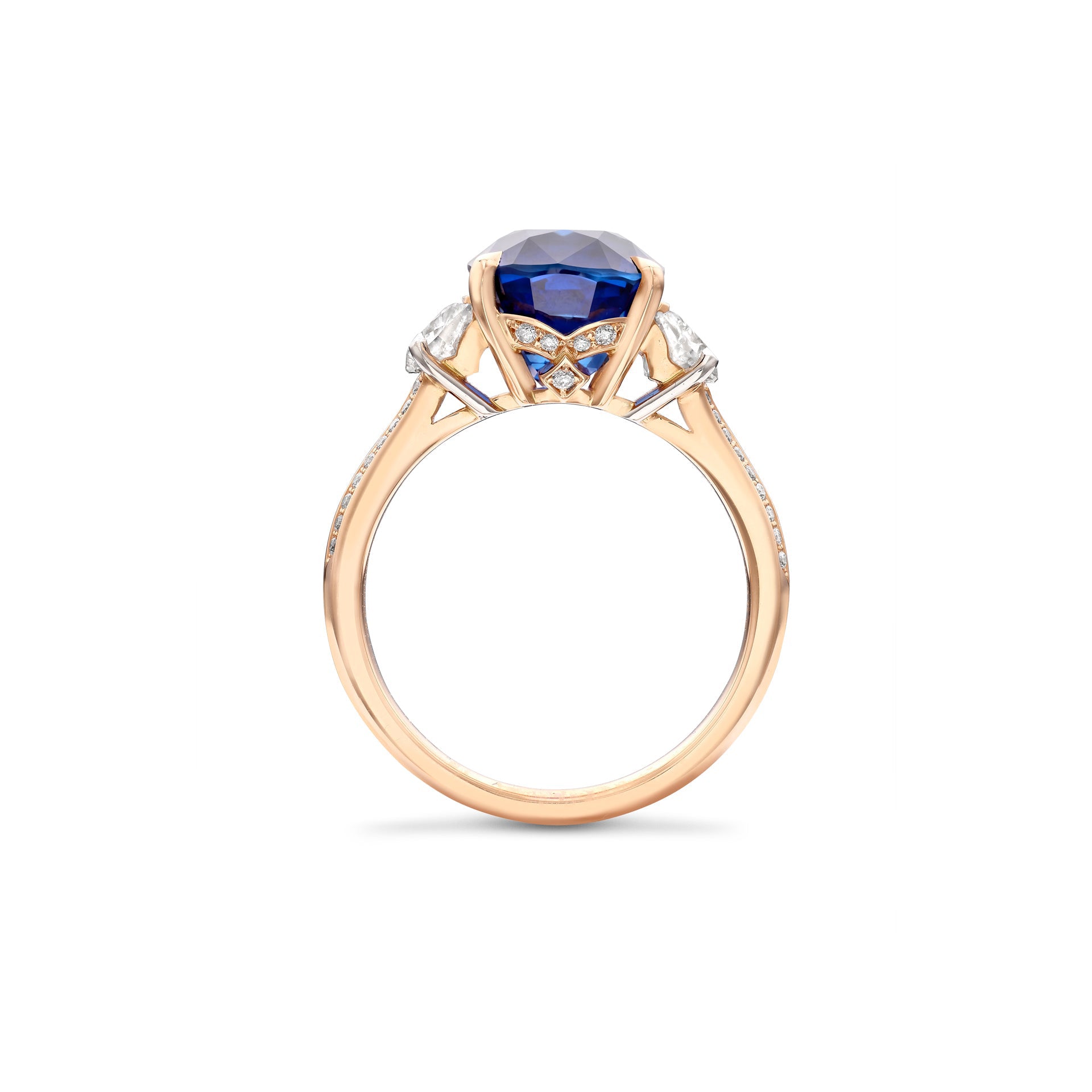 Trilogy Split Shoulder Sapphire and Diamond Rose Gold Ring