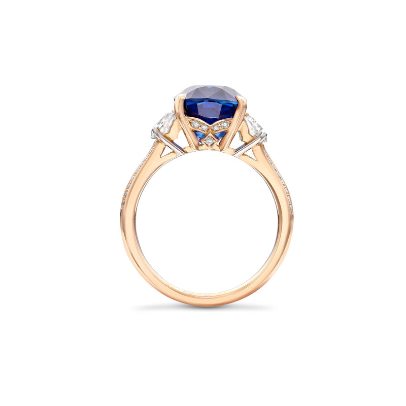 Trilogy Split Shoulder Sapphire and Diamond Rose Gold Ring