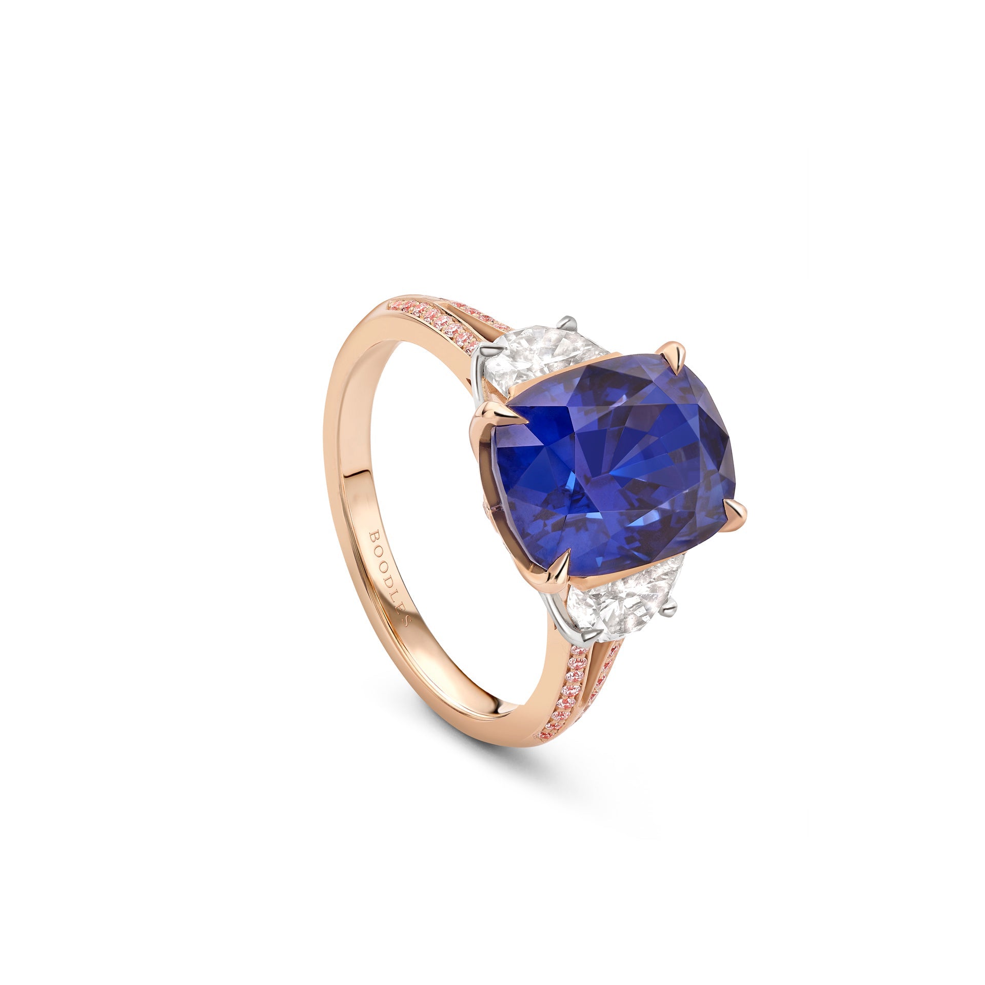 Trilogy Split Shoulder Sapphire and Diamond Rose Gold Ring
