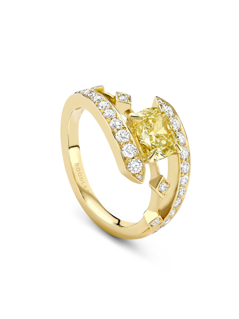 Peace of Mined Cushion Yellow Diamond Yellow Gold Ring