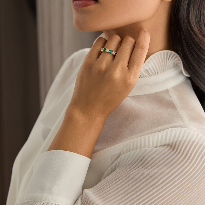 Classic Evermore Medium Emerald Diamond Yellow Gold Eternity Ring | Boodles