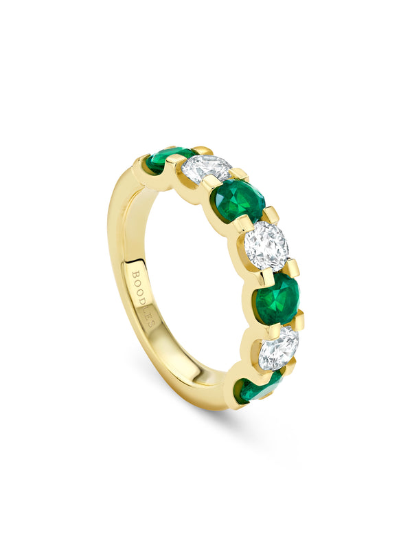 Classic Evermore Medium Emerald Diamond Yellow Gold Eternity Ring