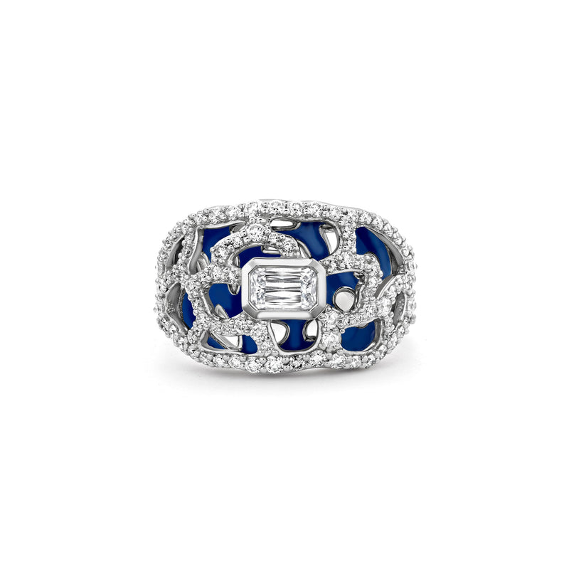 St. Tropez Blue Enamel Diamond Platinum Ring