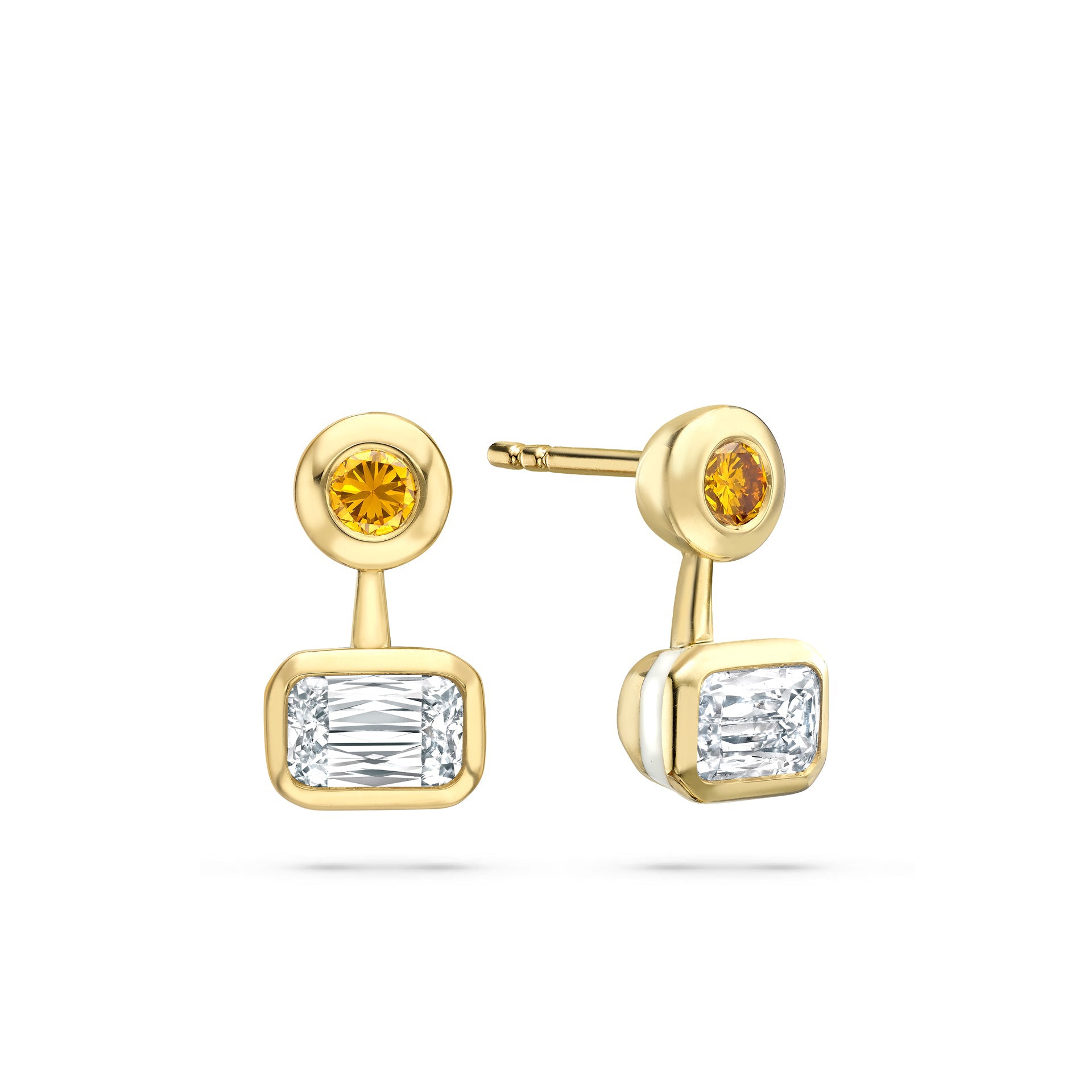 Florentine Ashoka and Yellow Diamond Yellow Gold Earrings