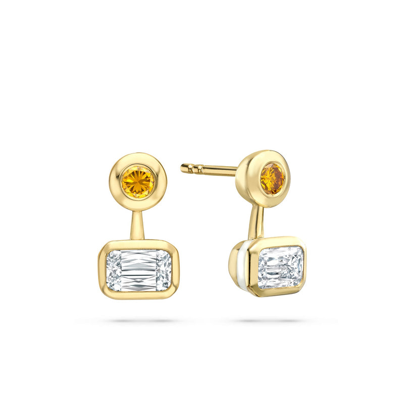 Florentine Ashoka and Yellow Diamond Yellow Gold Earrings