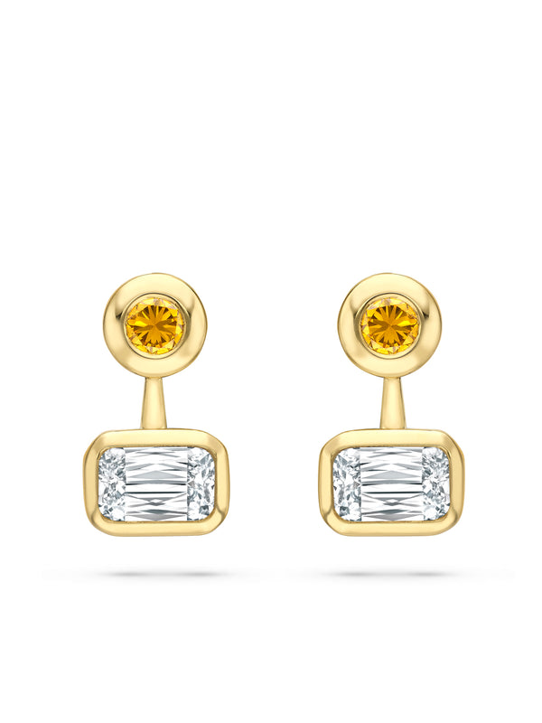 Florentine Ashoka and Yellow Diamond Yellow Gold Earrings