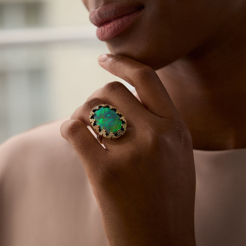 A Family Journey Amsterdam Black Opal Yellow Gold Ring | Boodles