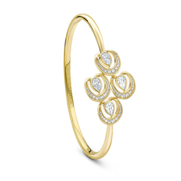 Lucky Yellow Gold Diamond Horseshoe Bangle