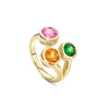 Beach Three Stone Sapphire Garnet Tsavorite Yellow Gold Ring