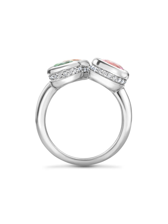 Beach Three Stone Sapphire Garnet Tsavorite Platinum Ring