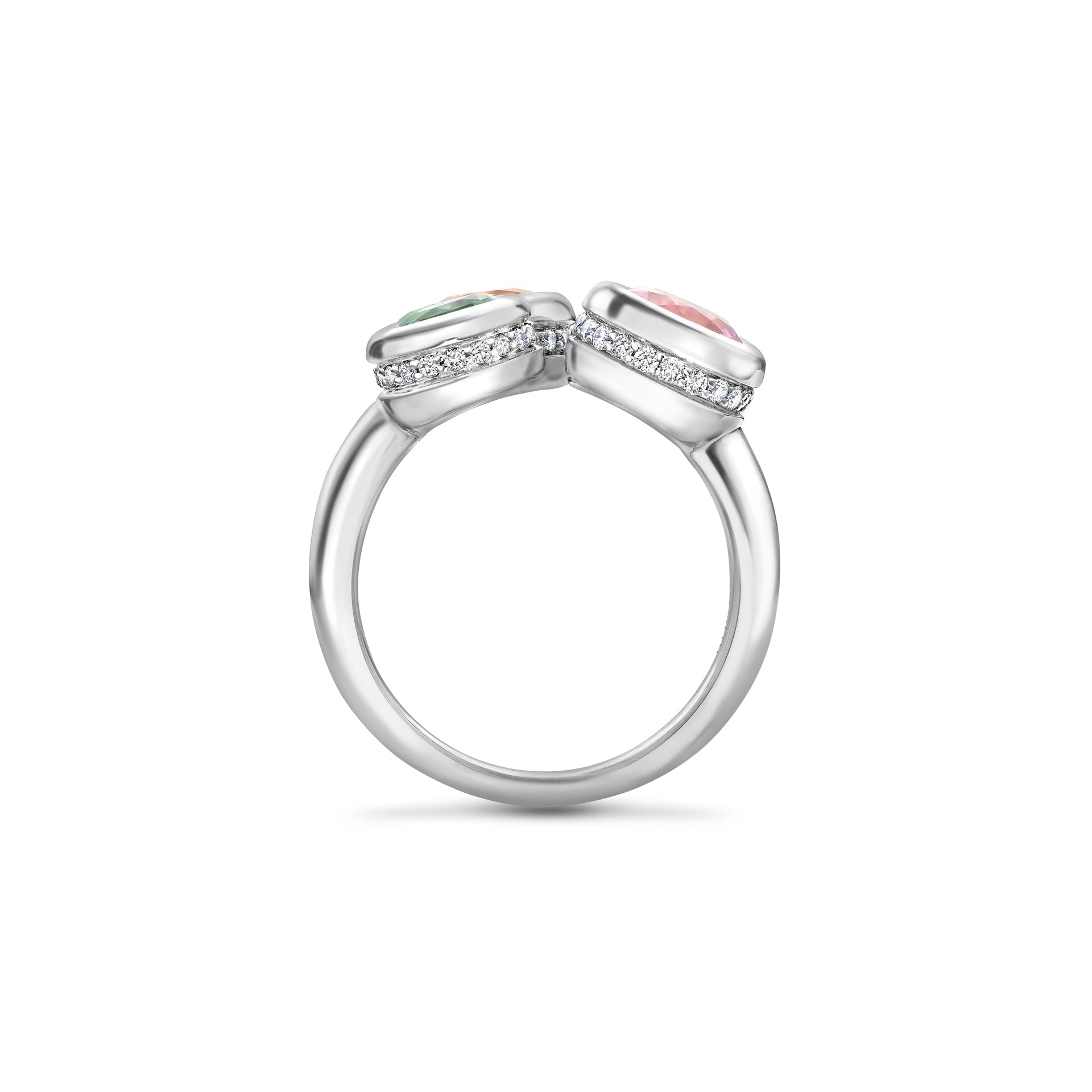 Beach Three Stone Sapphire Garnet Tsavorite Platinum Ring