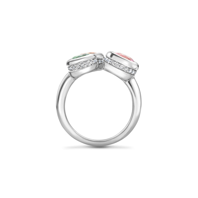 Beach Three Stone Sapphire Garnet Tsavorite Platinum Ring