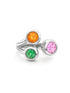 Beach Three Stone Sapphire Garnet Tsavorite Platinum Ring